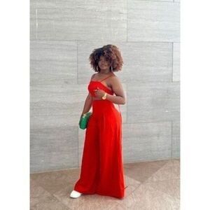 Micas Orange Palazzo pants and Strappy Crop top Set Size Small‎